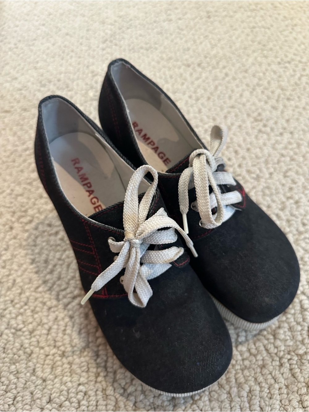 Rampage Black Canvas Wedge Sneakers with White Laces